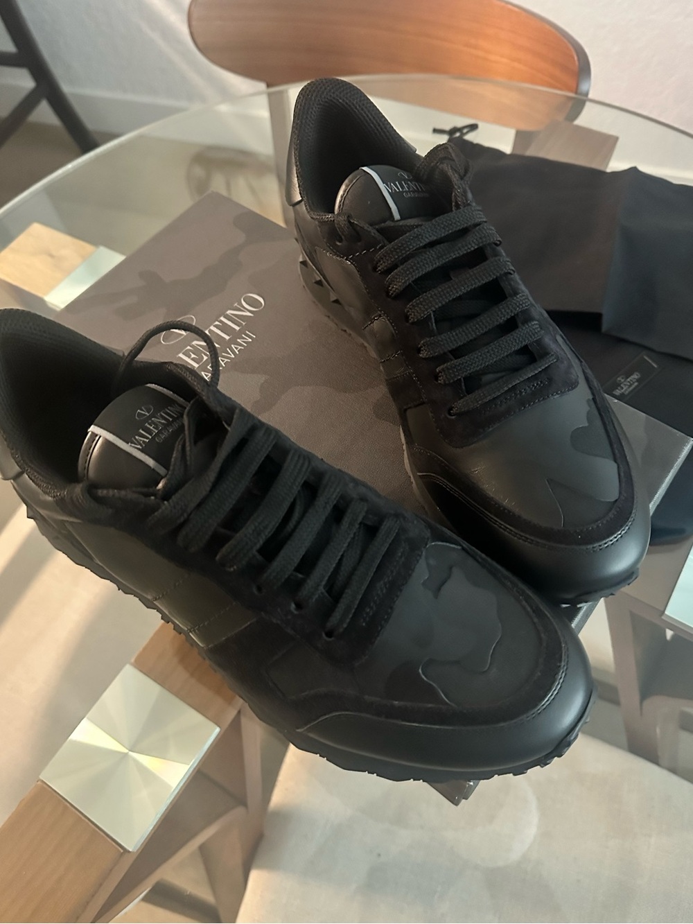 Valentino Garavani Men’s Black Camo Low-Top Sneakers
